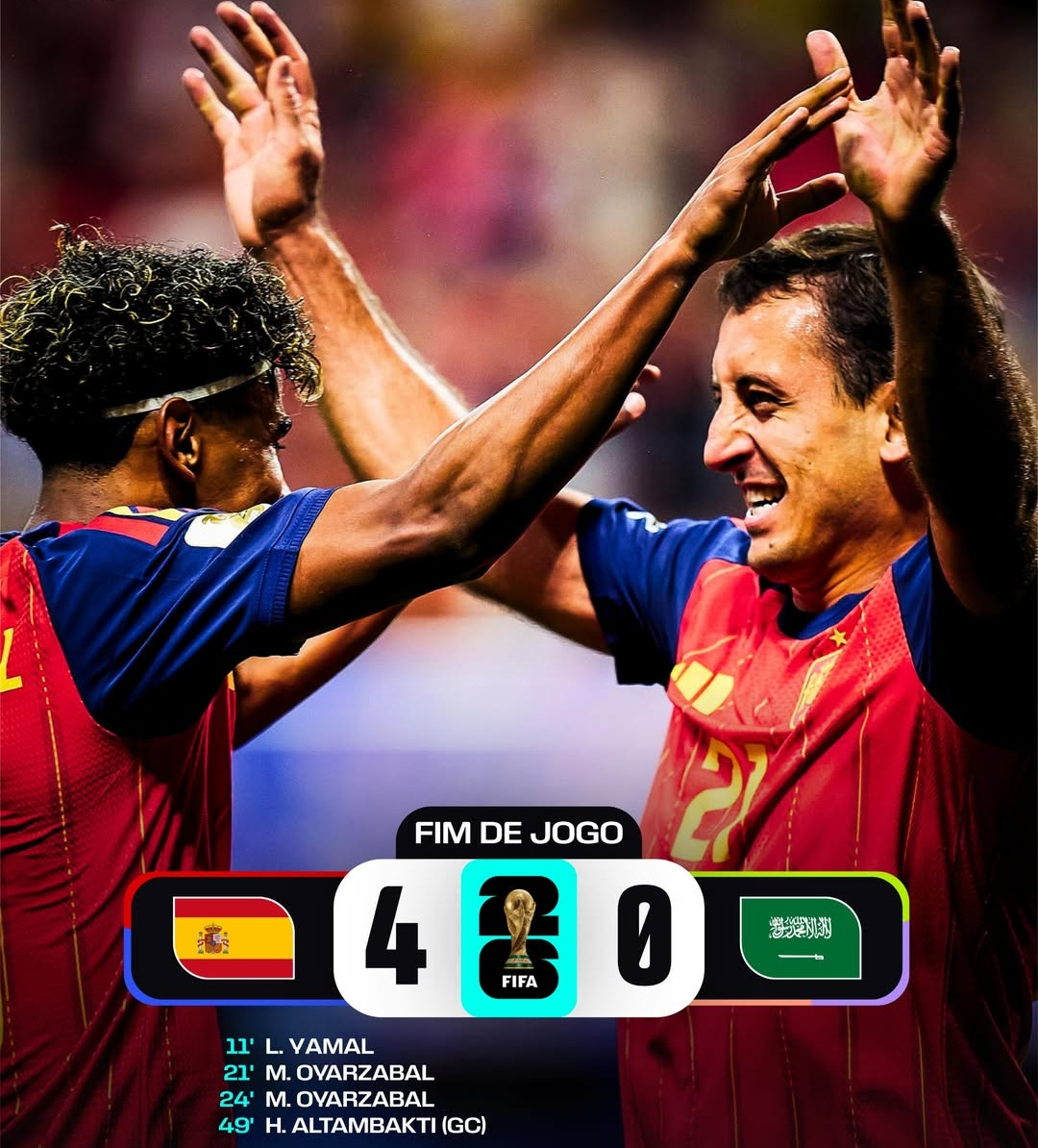 Copa do Mundo 2026: Espanha goleia Arábia Saudita e garante primeira vitória no Mundial