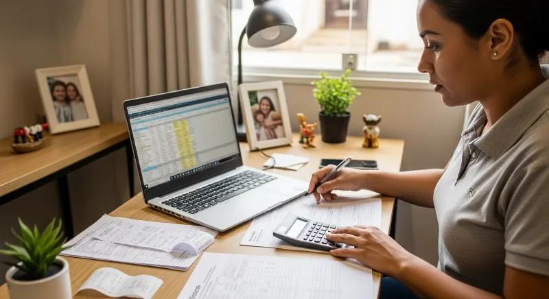 Empreendedor organiza recibos, notas fiscais e registros financeiros para acompanhar as obrigações do negócio.